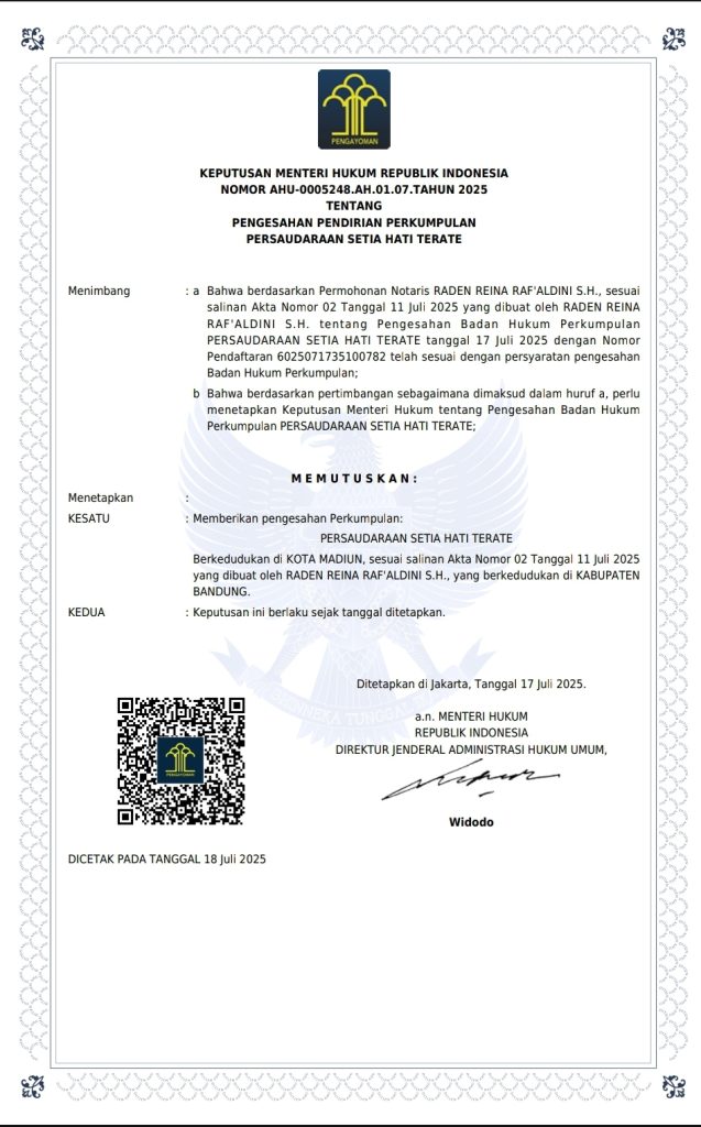 sk kemenkumham badan hukum psht muhammad taufiq